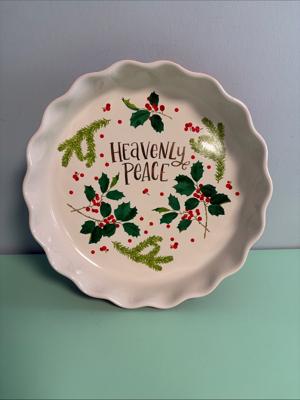 Mary & Martha Heavenly Peace Pie Plate, Holiday Christmas Pie Plate, Cookware